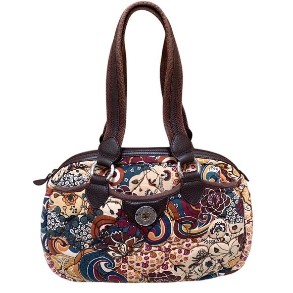 BRIGHTON Multicolor Floral Heart-Quilted Stitched Cotton Canvas Satchel - Picture 1 of 16